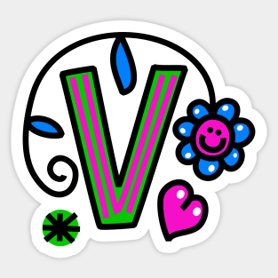 Letter V abc monogram hand drawn colorful alphabet Sticker